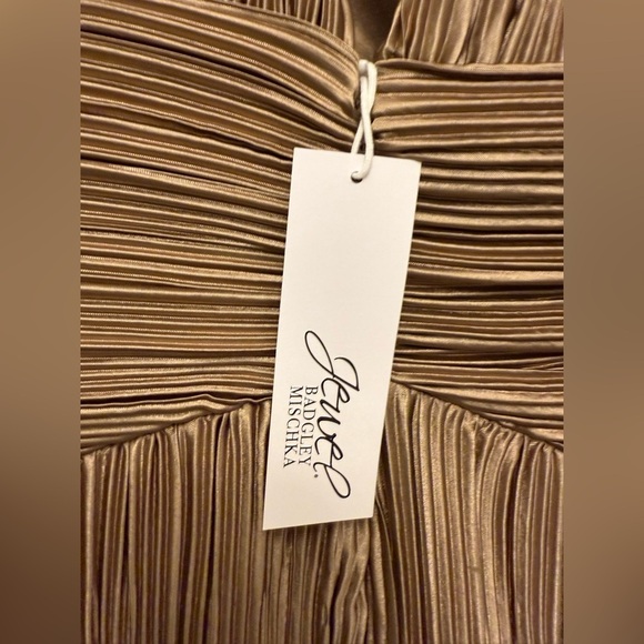 Jewel Badgley Mischka Beige Brown Balloon Long Sleeve Mini Dress Size 12 - Picture 8 of 9